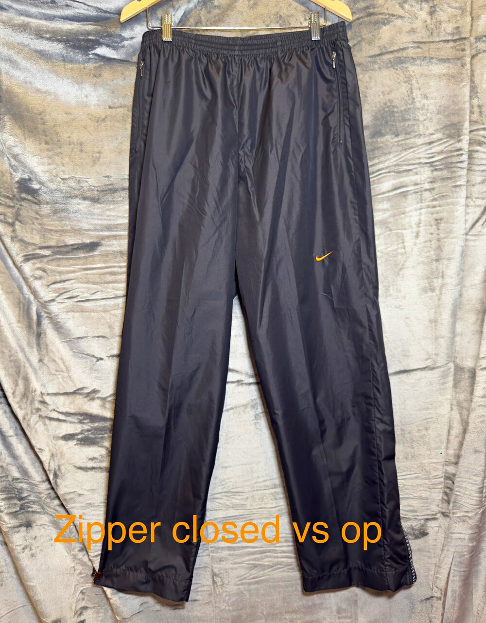 LG Vintage Nike Men's Black Track Pants Orange Swoosh 90s Y2K